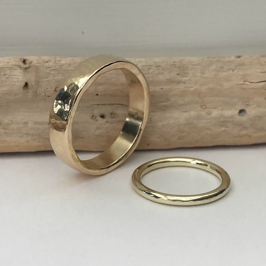 14ct gold wedding bands hammered texture
