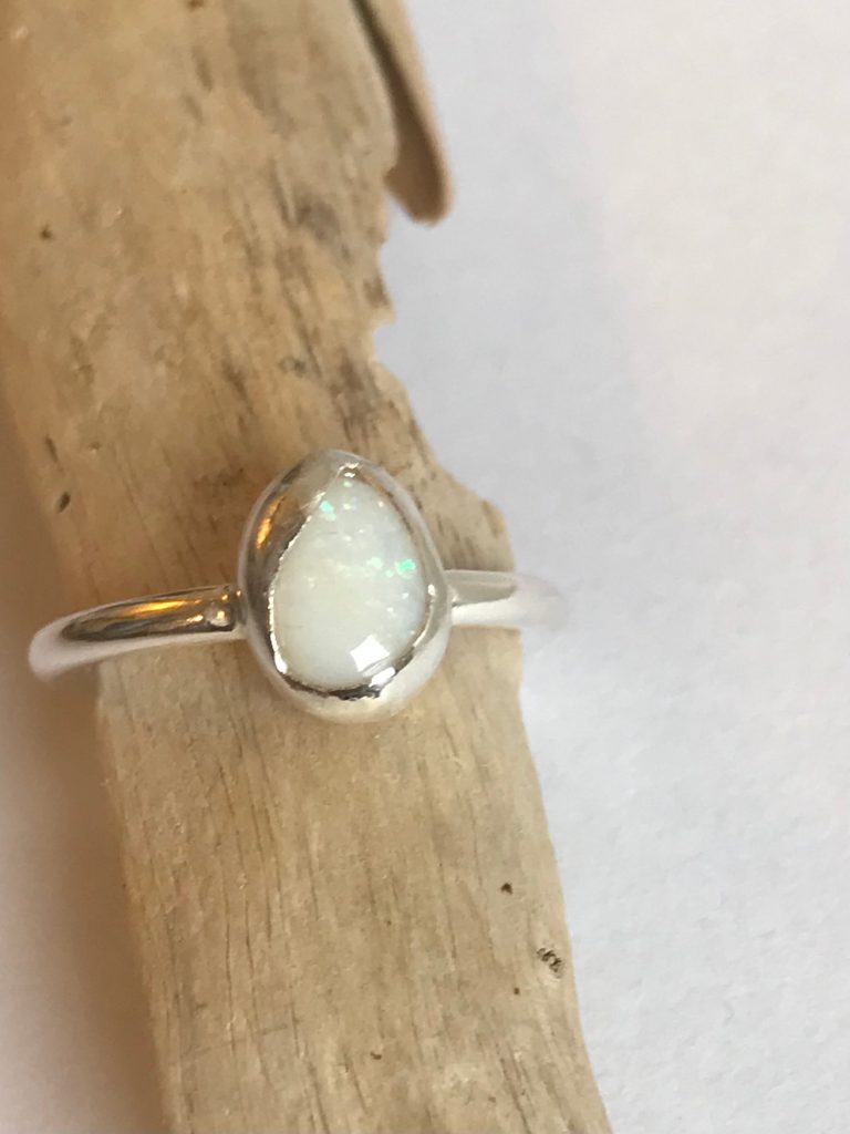 White Opal Organically Textured Ring