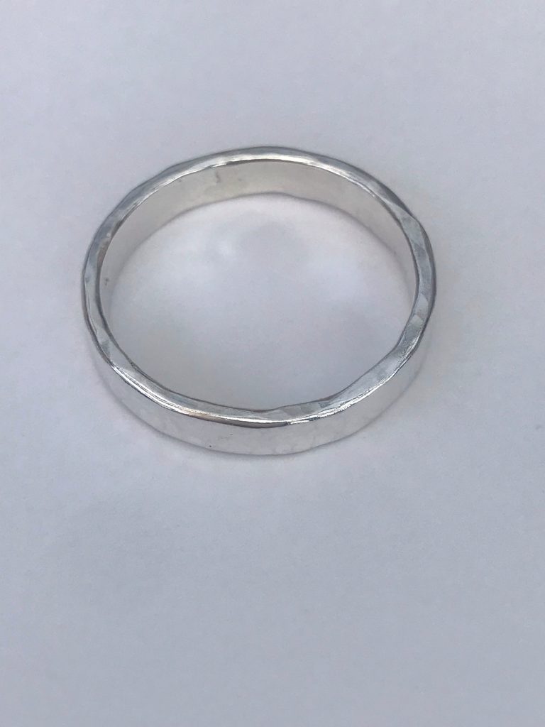 Hammered Band Ring in Sterling Silver 4mm Width
