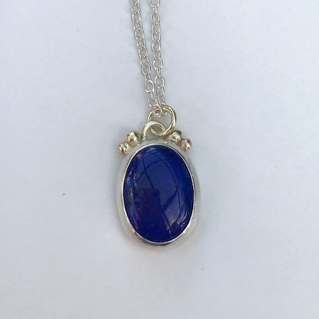 Lapis Lazuli gemstone necklace set in fine silver with 14ct gold